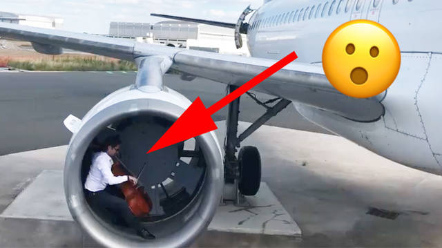 Gautier Capuçon playing in a plane engine