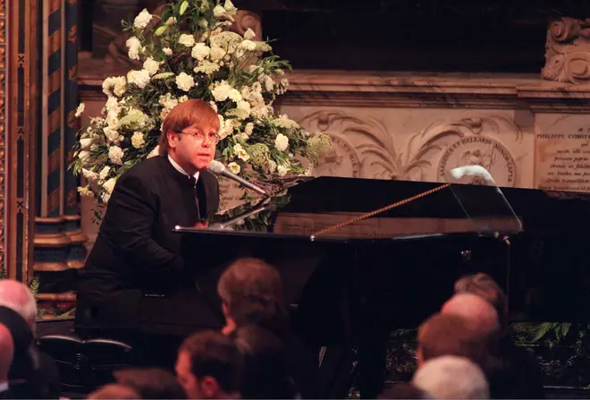 Sir Elton John singing 'Candle In The Wind' at the funeral of Diana, Princess of Wales