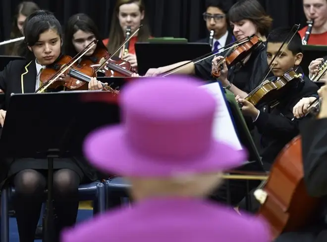 Queen Elizabeth II watches the National Youth Orchestra of Great Britain, Classic FM’s Orchestra of Teenagers