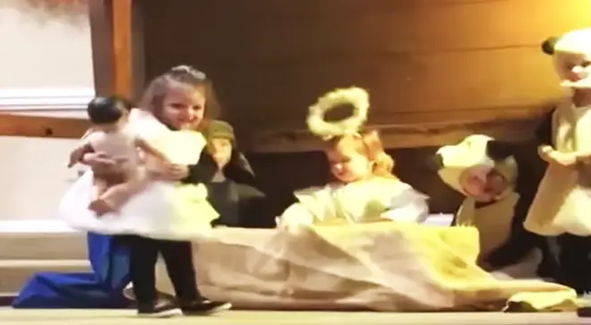 The sheep decided to steal baby Jesus from the manger in this nativity play