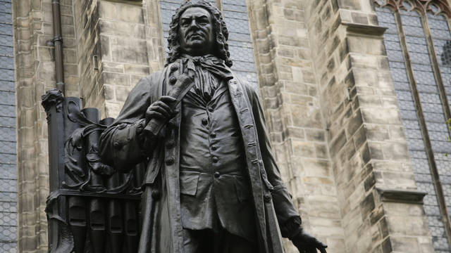Statue of JS Bach in the courtyard of St Thomas Church in Leipzig, Germany, where he was organist and musical director AD 1724