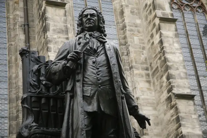 Statue of JS Bach in the courtyard of St Thomas Church in Leipzig, Germany, where he was organist and musical director AD 1724