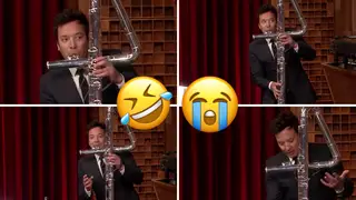 Jimmy Fallon does not understand how to play the contrabass flute