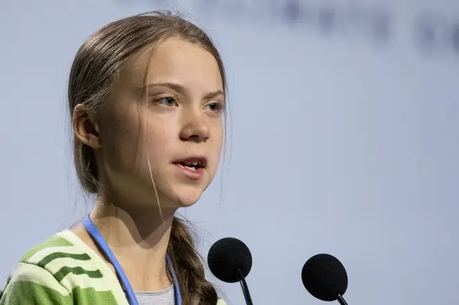 Greta Thunberg gives a speech at the plenary session during the COP25 Climate Conference