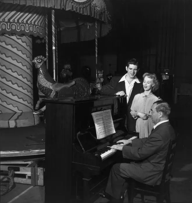 Richard Rodgers, Iva Withers and Stephen Douglass in rehearsal for 'Carousel'