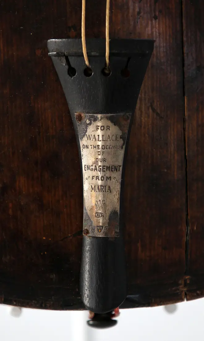 The instrument bears an engraved message from the musician’s fiancé that reads: ‘For Wallace, on the occasion of our engagement. From Maria.’