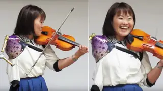 Girl blows audiences away by playing the violin with a prosthetic arm