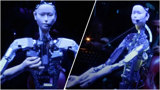 Humanoid robot conducts human orchestra