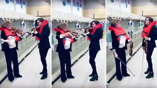 Violinists serenade shoppers in empty toilet paper aisle with ‘Titanic’ hymn