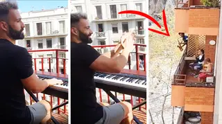 Self-isolating pianist performs the Titanic theme with his neighbour