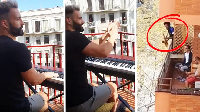 Self-isolating pianist performs the Titanic theme, to find his neighbour joins in on sax