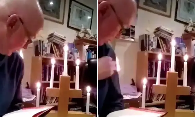 The moment a Plymouth priest accidentally catches fire while hosting Sunday Service from home.
