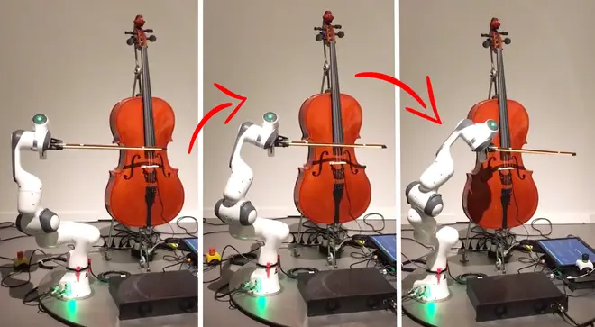 Robot plays the cello as part of Olafur Eliasson art exhibit