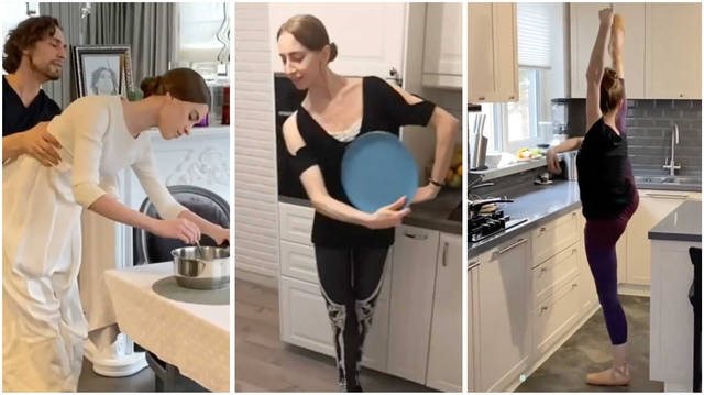 Russian ballet dancers are dancing with kitchen items to stay sane in quarantine