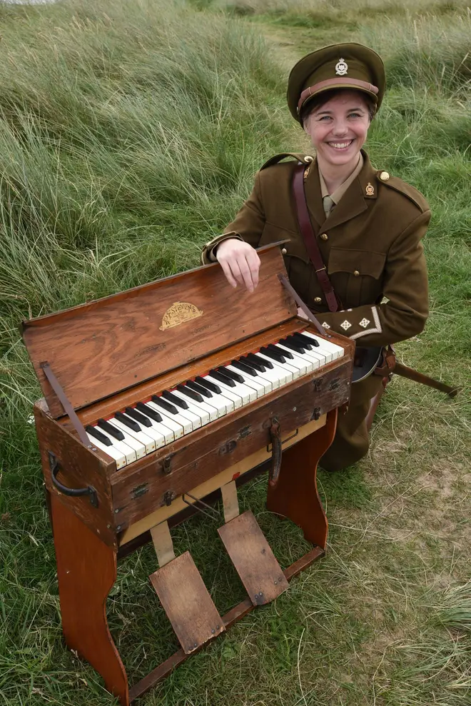 Beverley Palin with a 100-year-old trench organ