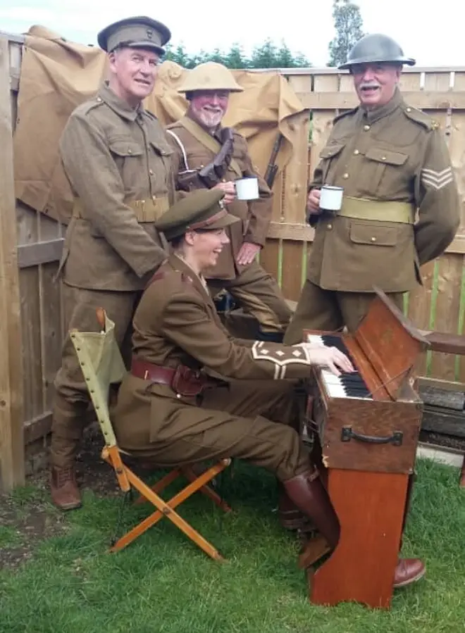 Beverley performs in full authentic military gear