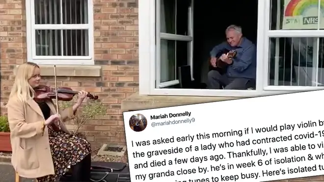 Violinist surprises self-isolating grandad, they play a window duet together