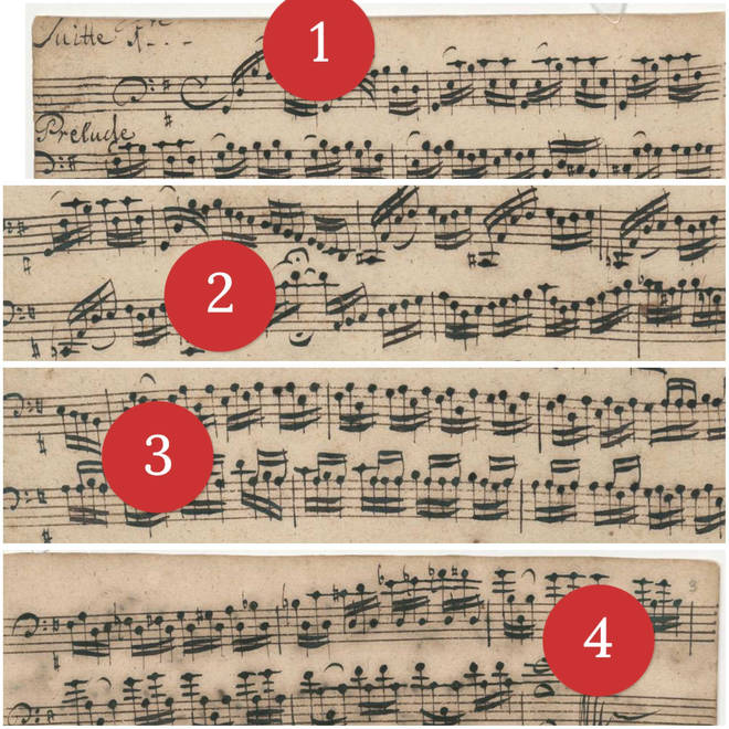 Four moments in 'Prelude' to Bach's Cello Suite No. 1