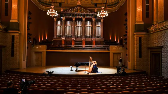 Harpist Jana Boušková (harp) performs at a benefit concert ‘without an audience’ given by Czech Philharmonic