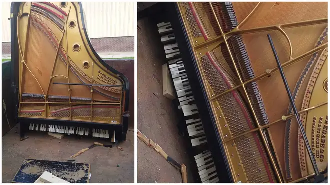 Piano technician finds grand piano left in dumpster for waste