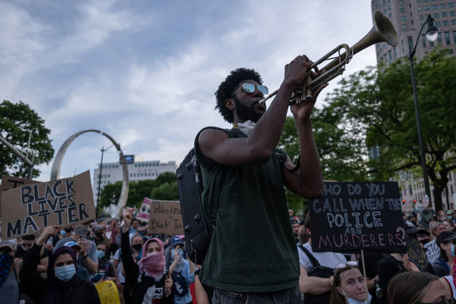 Trumpeter at a demonstration following the death of George Floyd. Detroit, Michigan June 3, 2020