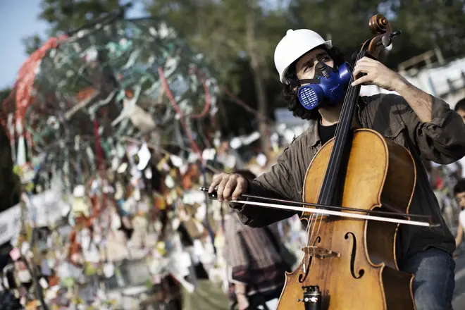 Cellist in Istanbul's Taksim square