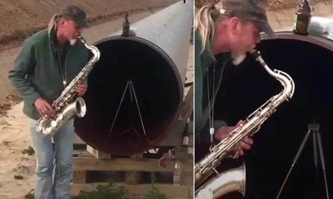 Saxophonist plays into pipeline and creates catchy tune