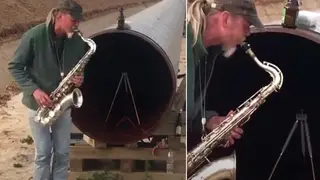 Saxophonist plays into pipeline and creates catchy tune