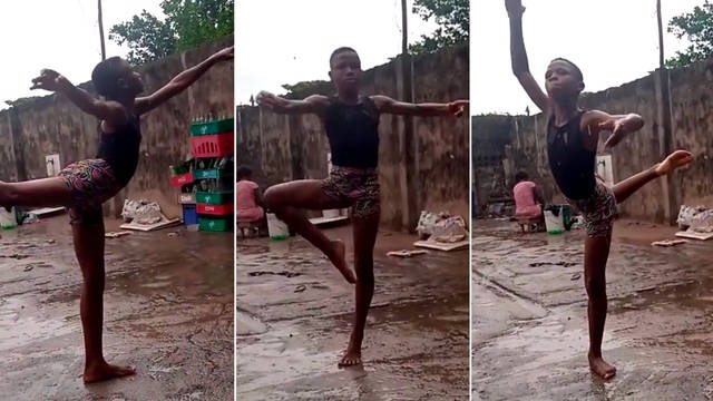 11-year-old boy gives beautiful ballet performances in the rain