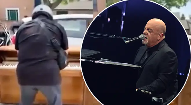 Billy Joel spotted in the street playing discarded wooden piano