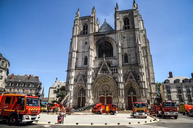 Firefighters at the Cathedral of St Peter and St Paul in Nantes