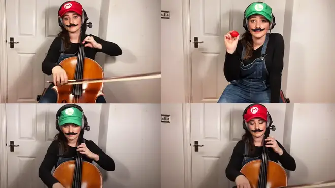 Super Mario Bros in a version for three cellos and one egg shaker cellist Samara Ginsberg
