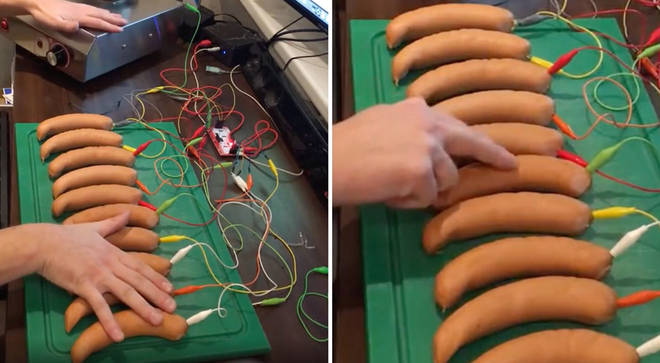 The piano is made of sausages, and it works.