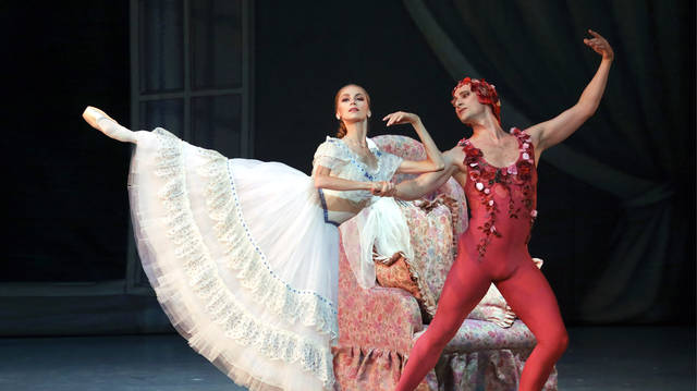 Mariinsky Ballet, which was performing shows like ‘Le Spectre de la Rose’ pictured, is having to cancel ballet again.
