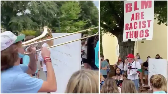 Trombone Guy at a protest