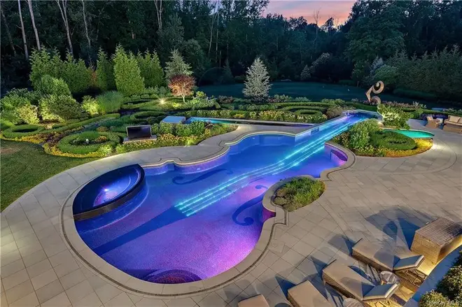 The violin-shaped feature is a 50,000-gallon pool