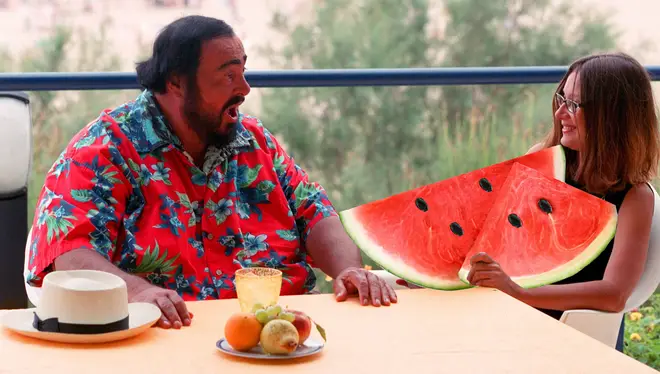 These pictures of Pavarotti with watermelons are a vibe
