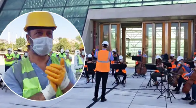 Orchestra thanks concert hall construction workers with Mozart
