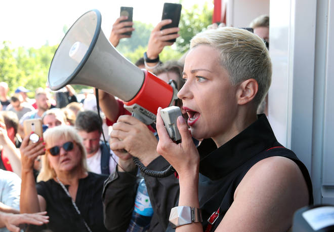 Maria Kolesnikova during a rally by striking workers in Minsk, August 2020