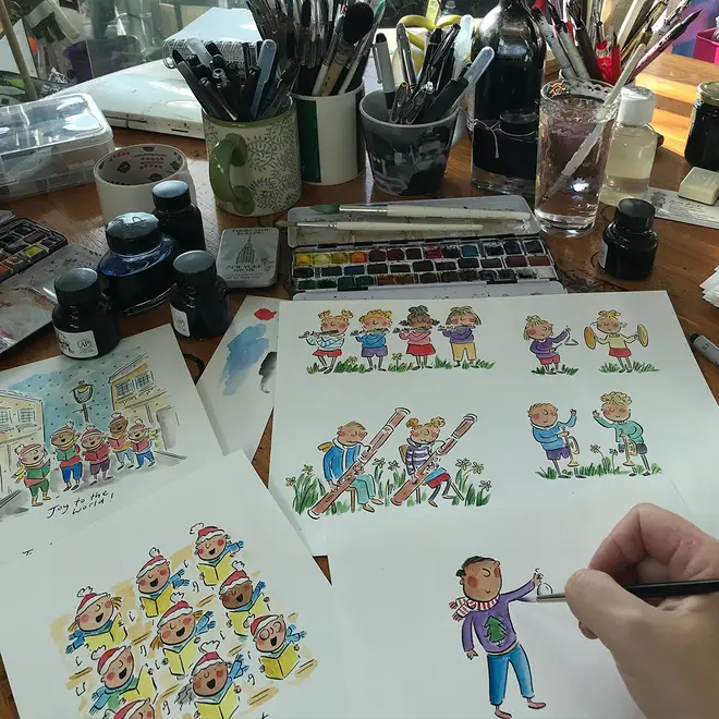 Illustrator Rosie Brooks has penned for exclusive, music-themed illustrations for a calendar for Classic FM’s charity, Global’s Make Some Noise.