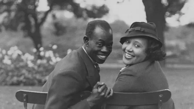 Fela Sowande with his then fiancé, soprano Mildred Marshall, in Regent's Park in London.