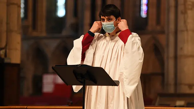 Members of the York Minster Choir sing following six-month break