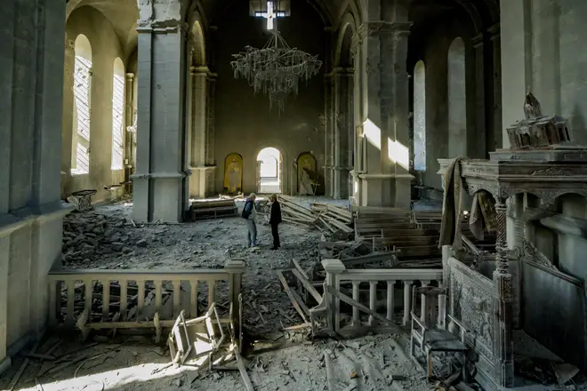 The cathedral has been severely damaged inside