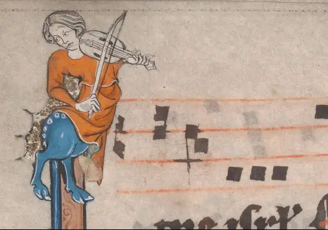 Woman and horse playing violin