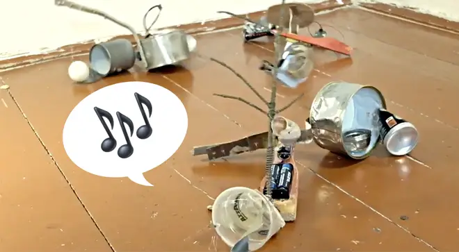 Someone attached motors to piles of garbage and created a percussion nightmare