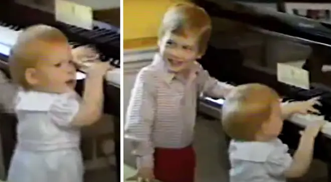 Prince William and Prince Harry play the piano as toddlers