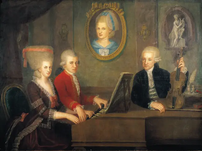 Young Wolfgang with his sister, Nannerl, and his father, Leopold Mozart