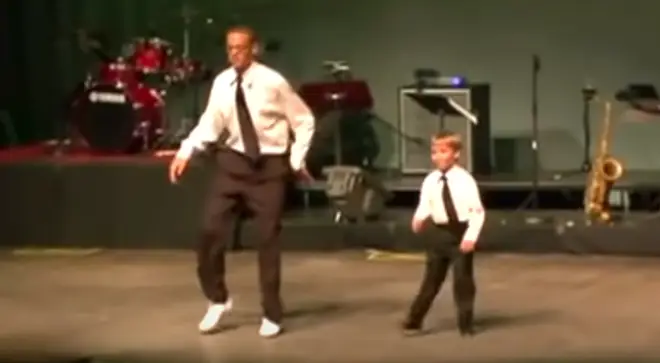 Professional tap dancer and his pint-sized partner perform an energised routine