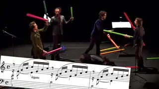 Jugglers play Bach on Boomwhackers