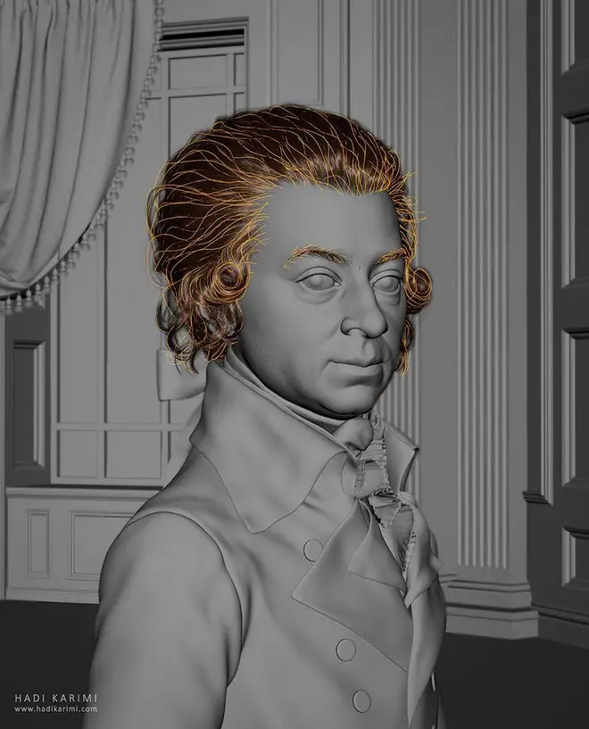Computer graphics artist Hadi Karimi recreates Mozart portrait in lifelike, 3-D rendering